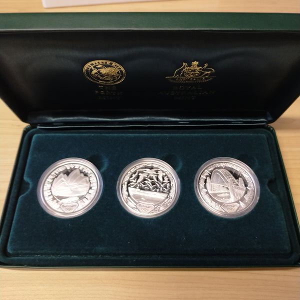 Australia 2000 Royal Australian Mint Perth Mint $5 Sydney Olympics The Host City Set Silver Proof 3 Coin Set