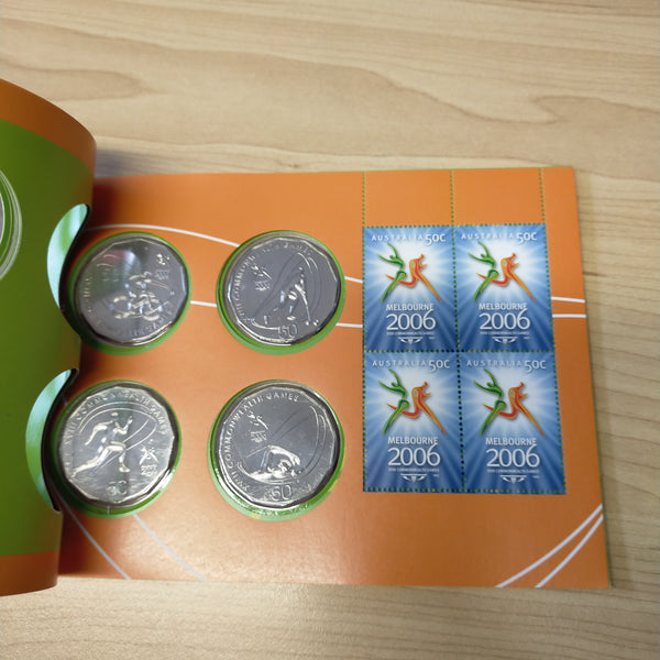 Australia 2006 Royal Australian Mint 50c Melbourne Commonwealth Games Coin and Stamp Booklet Set
