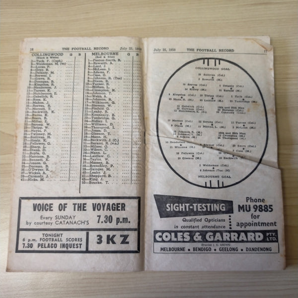 VFL 1959 July 24 Collingwood v Melbourne Football Record