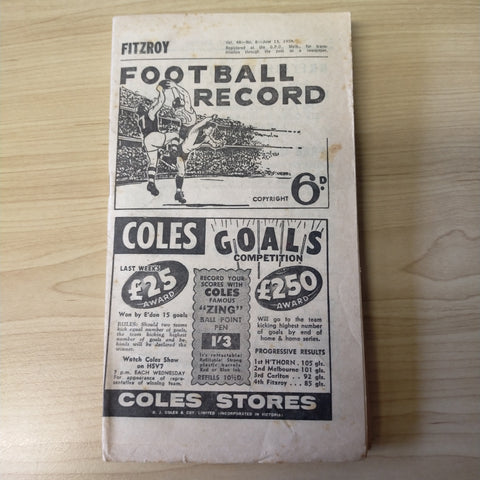 VFL 1959 June 13 Fitzroy v Collingwood Football Record