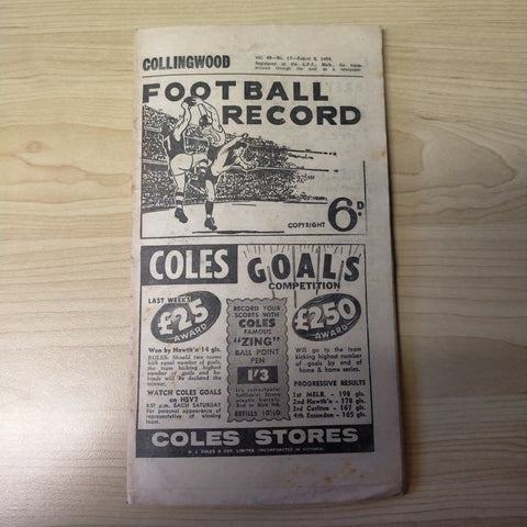 VFL 1959 August 8 Collingwood v St Kilda Football Record
