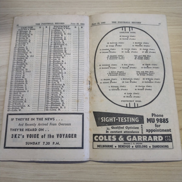 VFL 1960 June 25 Carlton v Footscray Football Record