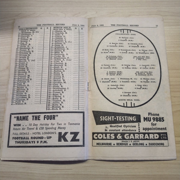 VFL 1960 June 4 Collingwood v North Melbourne Football Record