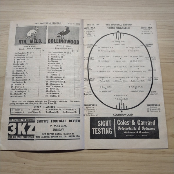 VFL 1966 May 21 North Melbourne v Collingwood Football Record