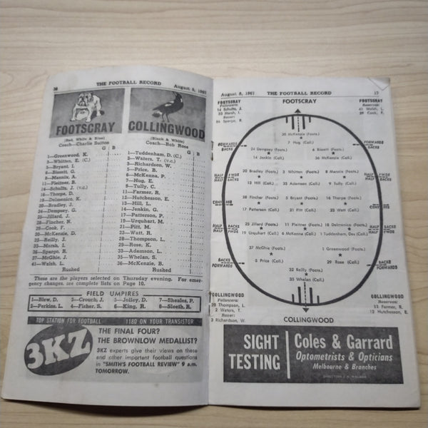 VFL 1967 August 5 Footscray v Collingwood Football Record