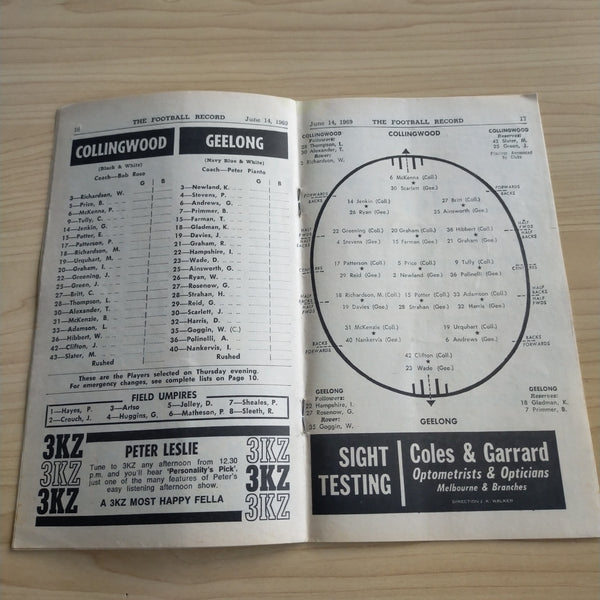 VFL 1969 June 14 Collingwood v Geelong Football Record