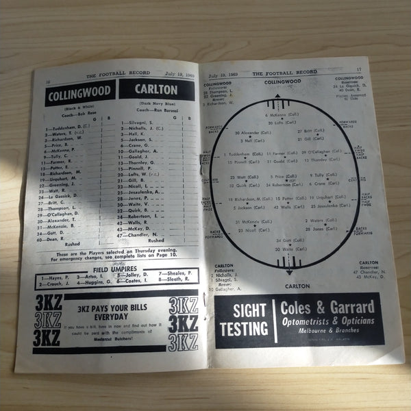 VFL 1969 July 19 Collingwood v Carlton Football Record