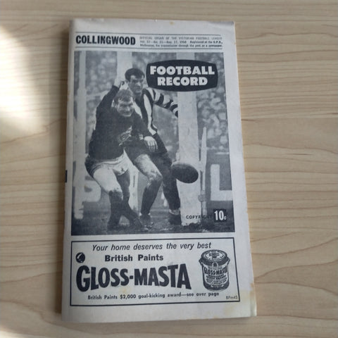 VFL 1968 August 17 Collingwood v Carlton Football Record