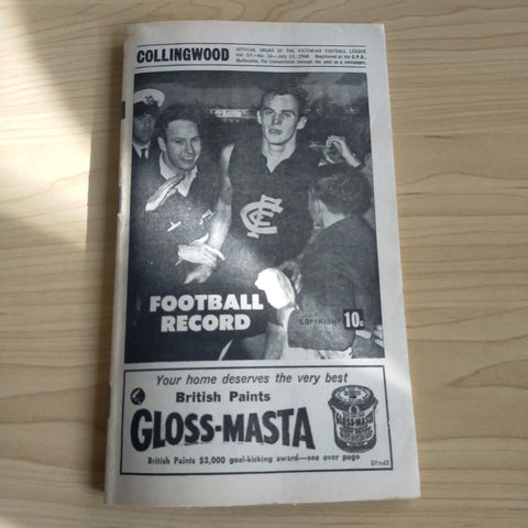 VFL 1968 July 13 Collingwood v Fitzroy Football Record