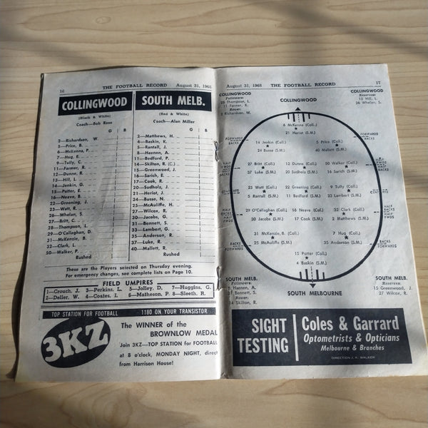 VFL 1968 August 31 Collingwood v South Melbourne Football Record