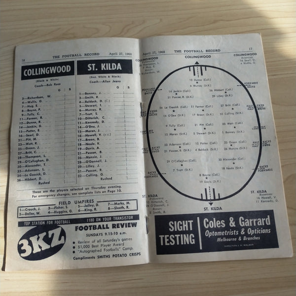 VFL 1968 April 27 Collingwood v St Kilda Football Record