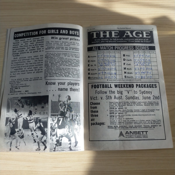 VFL 1974 May 18 Collingwood v St Kilda Football Record