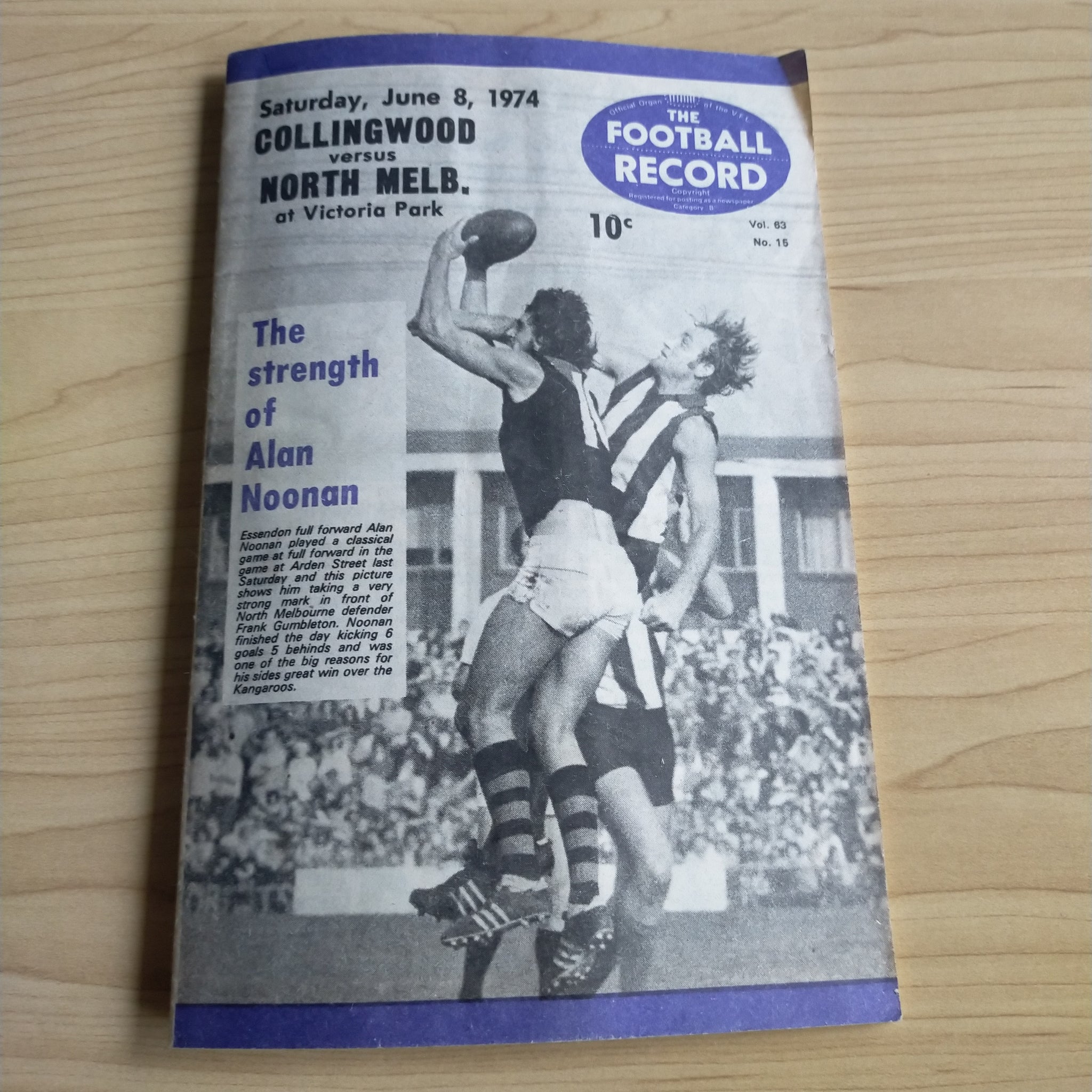 VFL 1974 June 8 Collingwood v North Melbourne Football Record