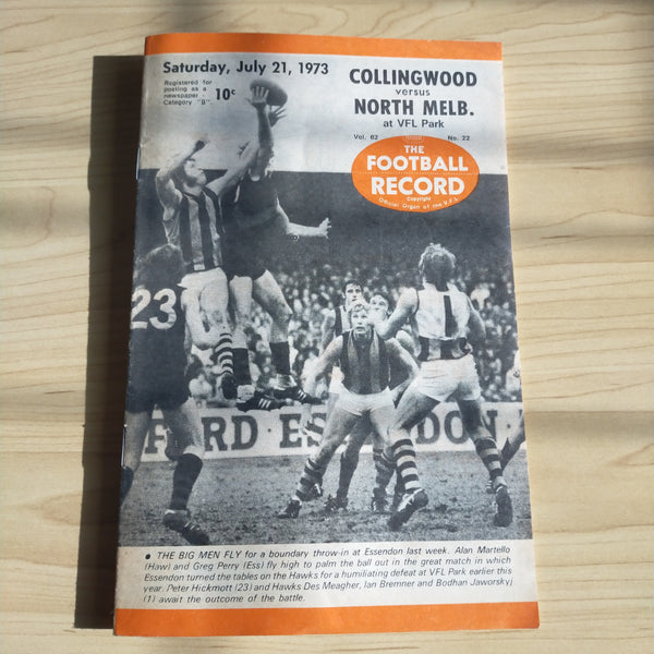 VFL 1973 July 21 Collingwood v North Melbourne Football Record