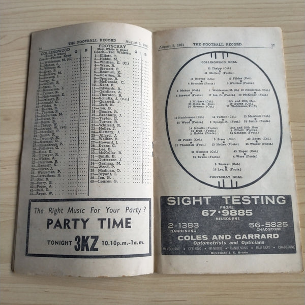 VFL 1961 August 5 Collingwood v Footscray Football Record