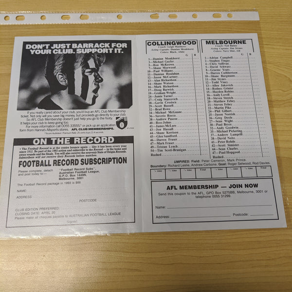 Lot of 4 Foster's Cup VFL Football Records of Collingwood Games