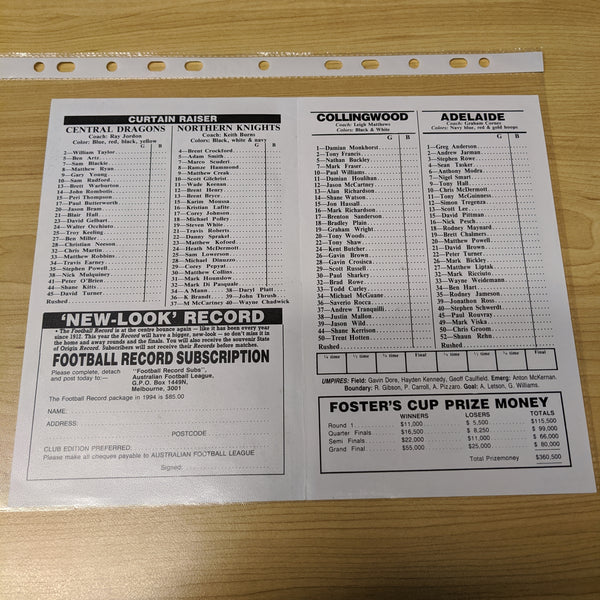 Lot of 4 Foster's Cup VFL Football Records of Collingwood Games