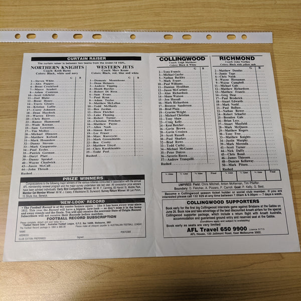 Lot of 4 Foster's Cup VFL Football Records of Collingwood Games