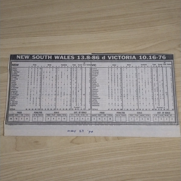 Football Record 1990 Foster's State of Origin Match NSW v Victoria, Sydney Cricket Ground