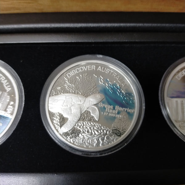 Australia 2006 Perth Mint $1 Discover Australia set of 5 x 1oz .999 Coloured Silver Coins In A beautiful Set