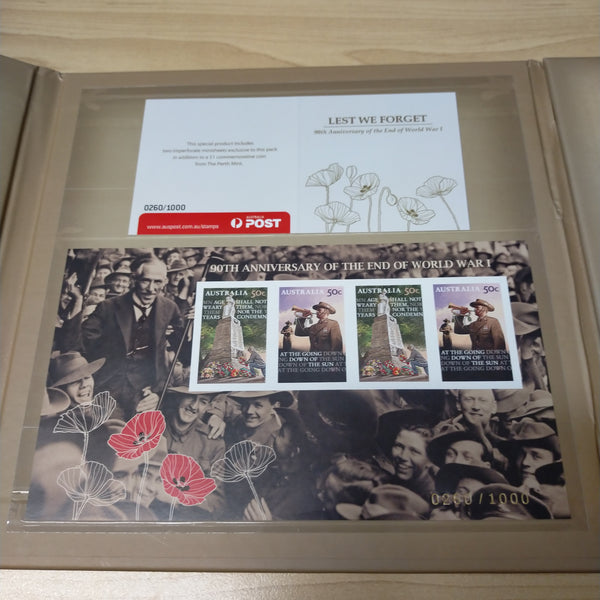 Australia 2008 Perth Mint Australia Post Lest We Forget 90th Anniversary of the End of WWI Coin and Stamp Set