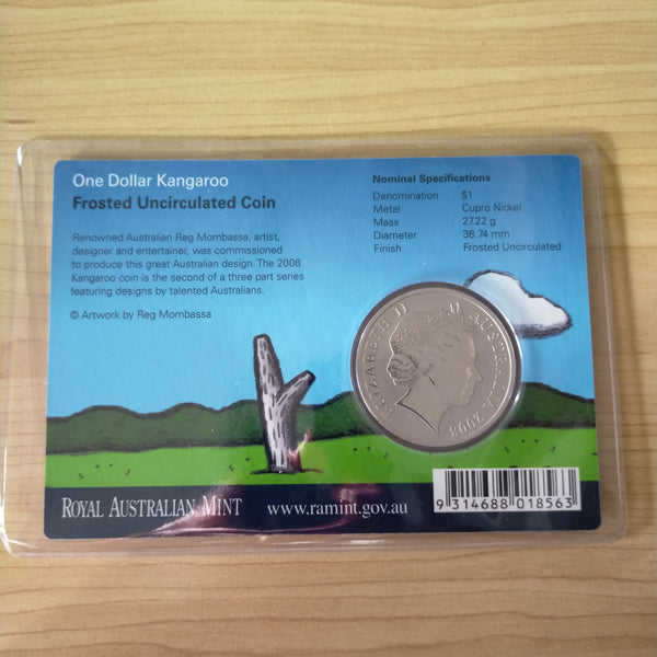 Australia 2008 Royal Australian Mint  $1 Kangaroo Reg Mombassa design Frosted Uncirculated Coin