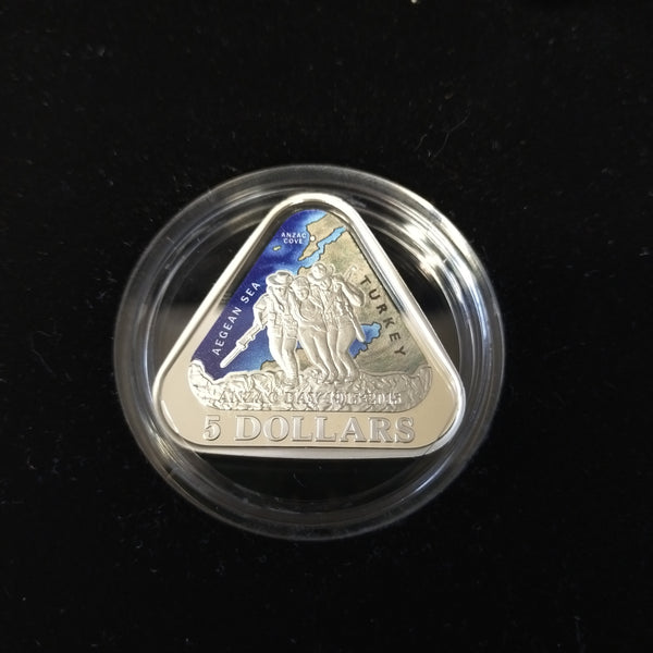 Australia New Zealand 2015 $5 Triangular Royal Australian Mint 50c NZ Post ANZAC Centenary Two Coin Silver Set - Only 1915 Issued By Ballot