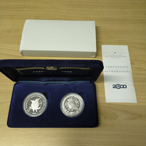 Australia 2000 Perth Mint $1 Proof Silver Kookaburra 2 x 1oz Silver Coin Set