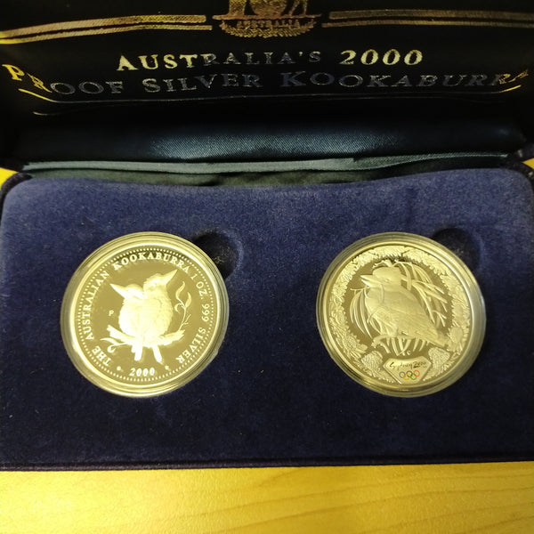 Australia 2000 Perth Mint $1 Proof Silver Kookaburra 2 x 1oz Silver Coin Set
