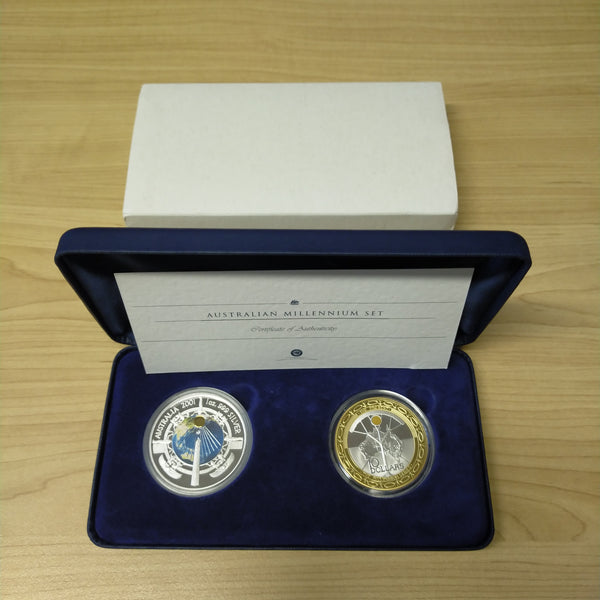 Australia 2001 Perth Mint Australian Millennium Set Gold-Plated Silver 2 Coin Set