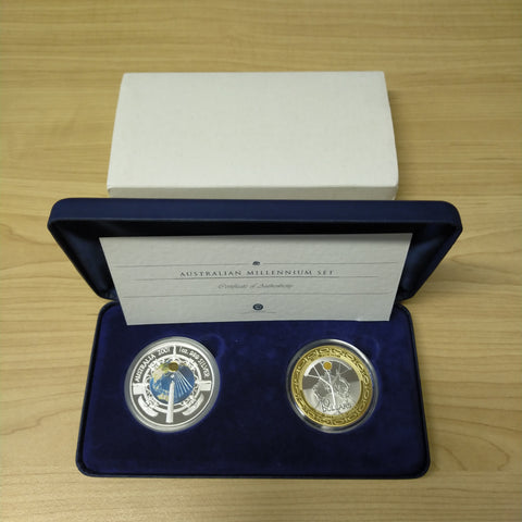 Australia 2001 Perth Mint Australian Millennium Set Gold-Plated Silver 2 Coin Set