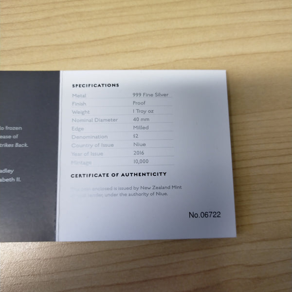 Niue NZ Mint 2016 Star Wars Han Solo 1oz Silver Proof Coin