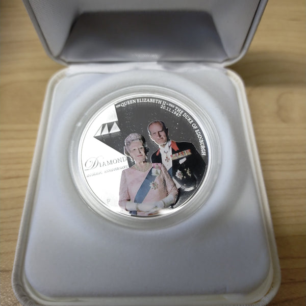Australia 2007 Perth Mint  One dollar $1 Diamond Wedding Anniversary HM Queen Elizabeth II and HRH Duke of Edinburgh 1oz Silver Proof Coin