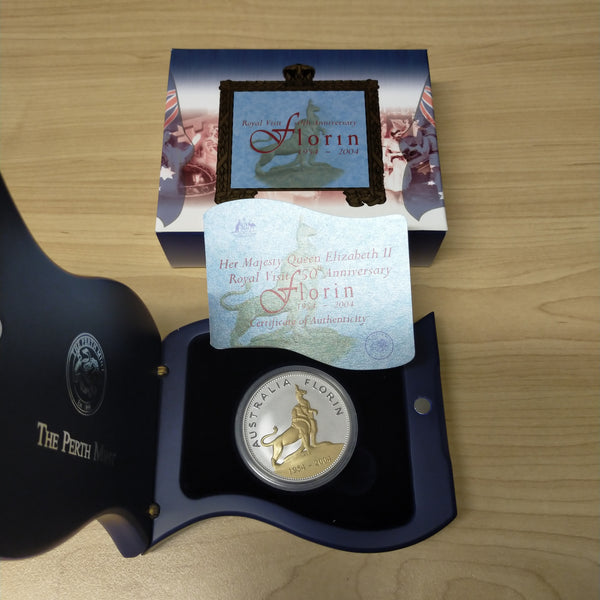 Australia 2004 Perth Mint  $1 Royal Visit of Queen Elizabet 50th Anniversary Florin 1oz Gold-Plated Silver Coin