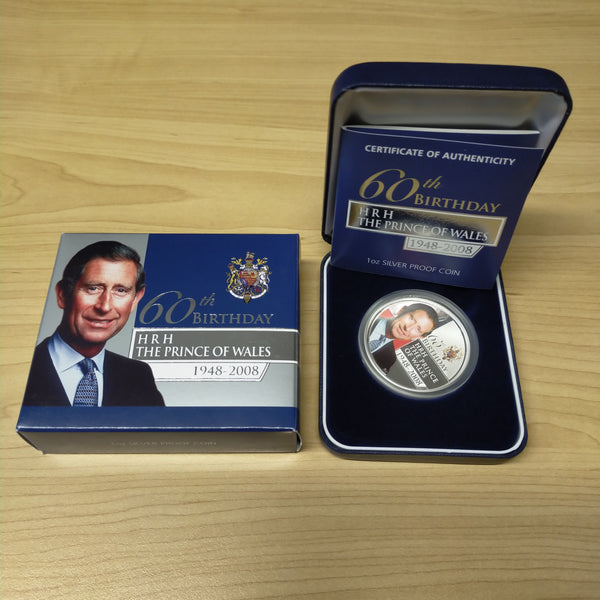 Australia 2008 Perth Mint 60th Birthday HRH Prince of Wales 1oz Silver Proof Coin
