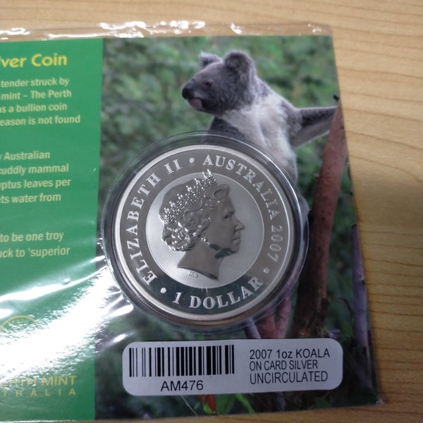 Australia 2007 Perth Mint One dollar Australian Silver Koala 1oz Silver Uncirculated Carded Coin