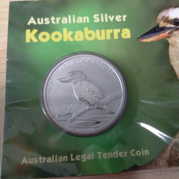 Australia2007 Perth Mint  One dollar Australian Silver Kookaburra 1oz Silver Uncirculated Carded Coin