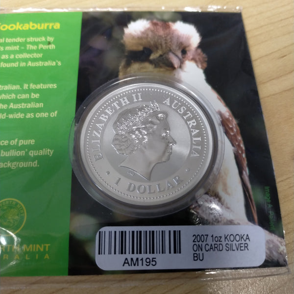 Australia2007 Perth Mint  One dollar Australian Silver Kookaburra 1oz Silver Uncirculated Carded Coin