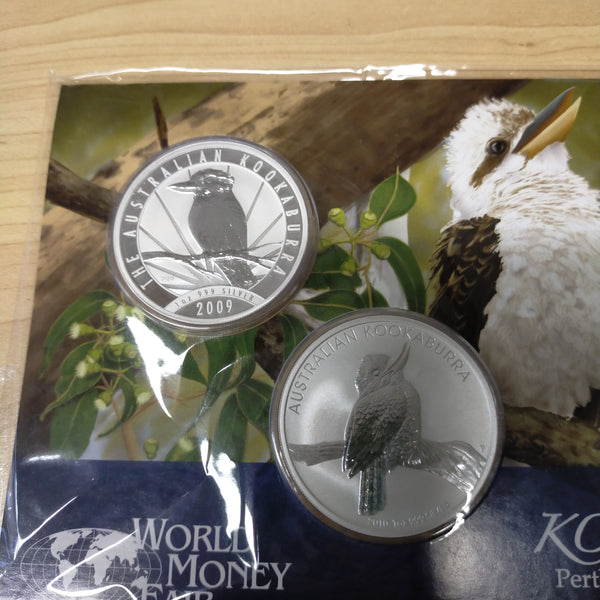 Australia 2010 Perth Mint World Money Fair Australian Kookaburra 2 x 1oz Silver Uncirculated Carded Coins
