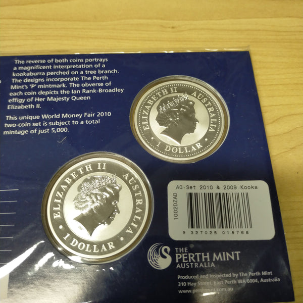Australia 2010 Perth Mint World Money Fair Australian Kookaburra 2 x 1oz Silver Uncirculated Carded Coins