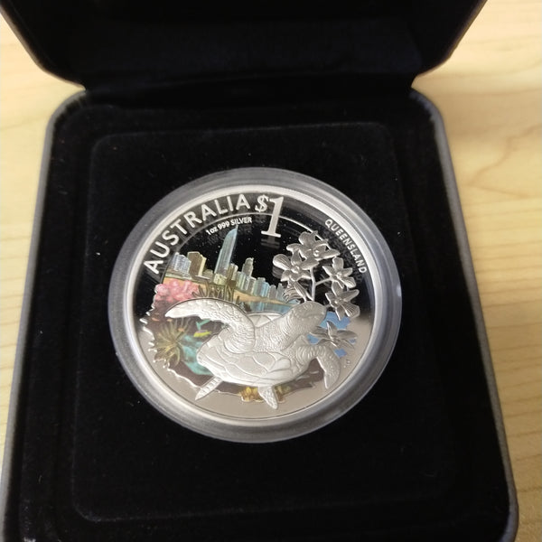 Australia 2010 Perth Mint $1 Celebrate Australia Queensland 1oz .999 Silver Proof Coin