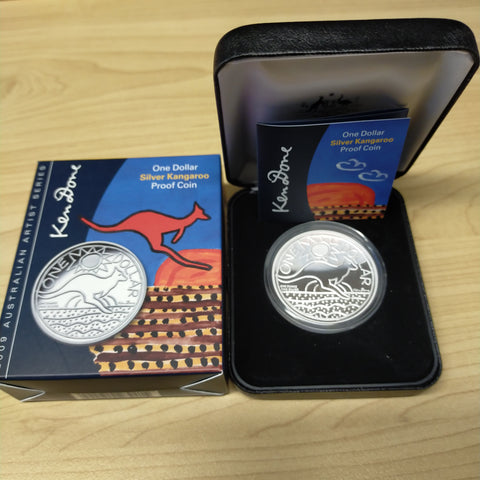 Australia 2009 Royal Australian Mint $1 Kangaroo Ken Done design 1 oz .999 Silver Proof Coin