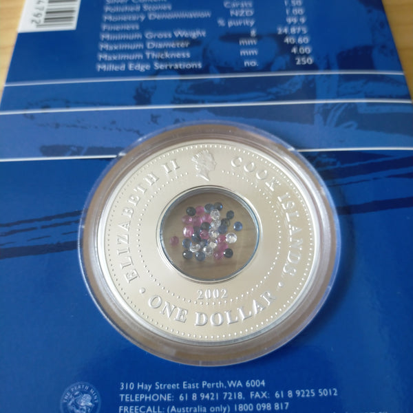 Australia 2002 Perth Mint Crown Jewels Silver Locket Coin Containing 1.5 Carats of Gemstones .999 Silver Coin