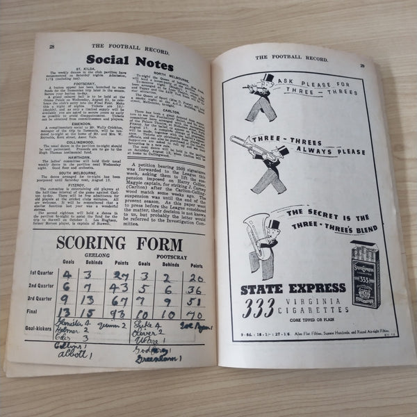 VFL 1938 August 6 Geelong v Fitzroy Football Record