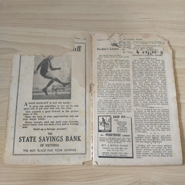 VFL 1940 September 7 First Semi Final Essendon v Geelong Football Record