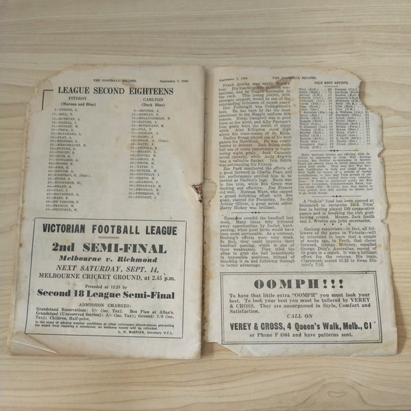 VFL 1940 September 7 First Semi Final Essendon v Geelong Football Record