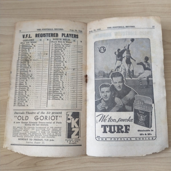 VFL 1949 August 20 Geelong v North Melbourne Football Record