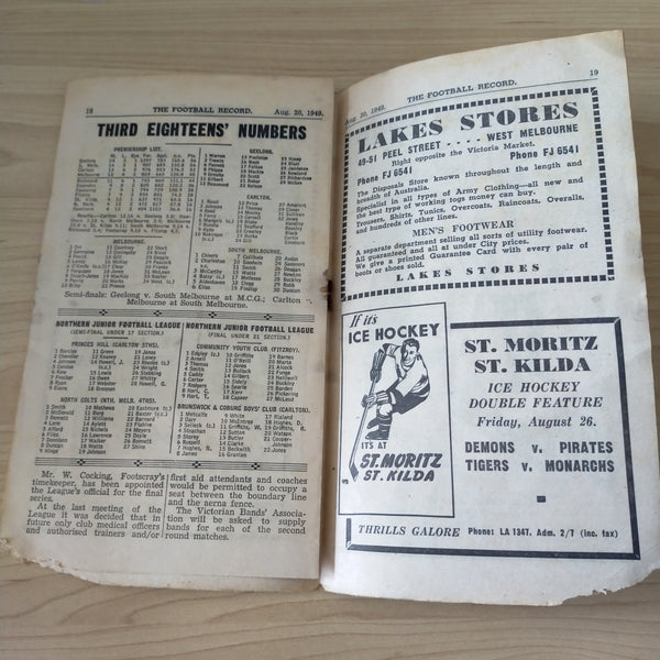 VFL 1949 August 20 Geelong v North Melbourne Football Record