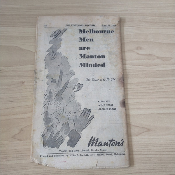 VFL 1949 August 20 Geelong v North Melbourne Football Record