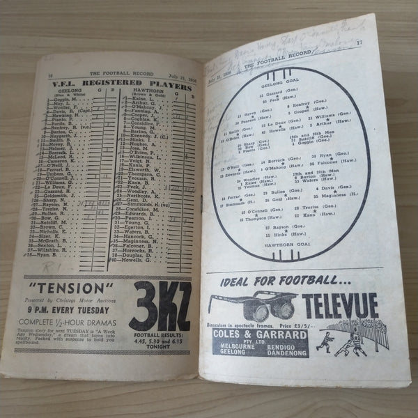 VFL 1956 June 21 Geelong v Hawthorn Football Record